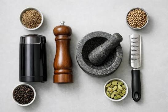 menggiling rempah untuk bumbu