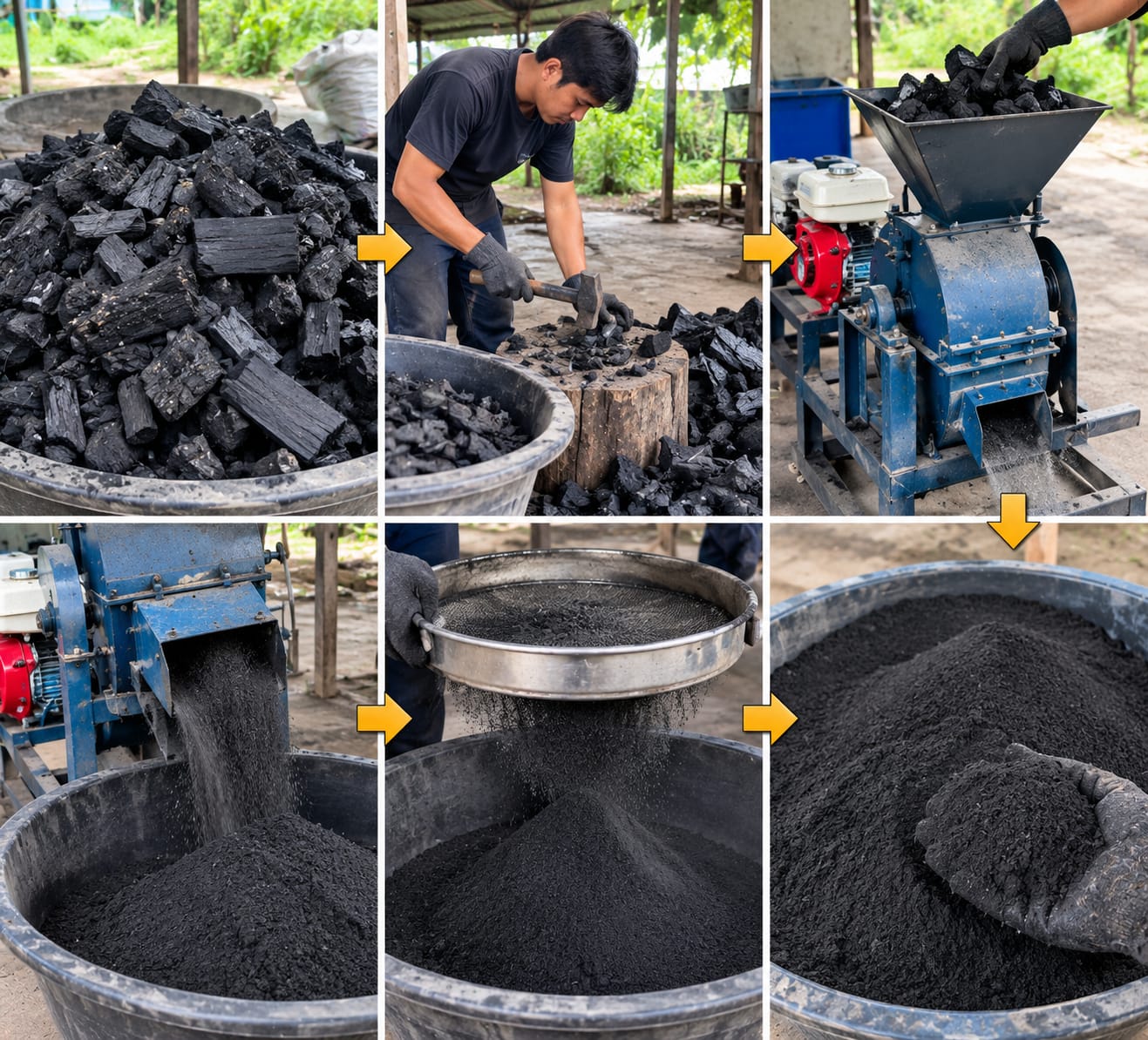 cara menggiling arang untuk briket